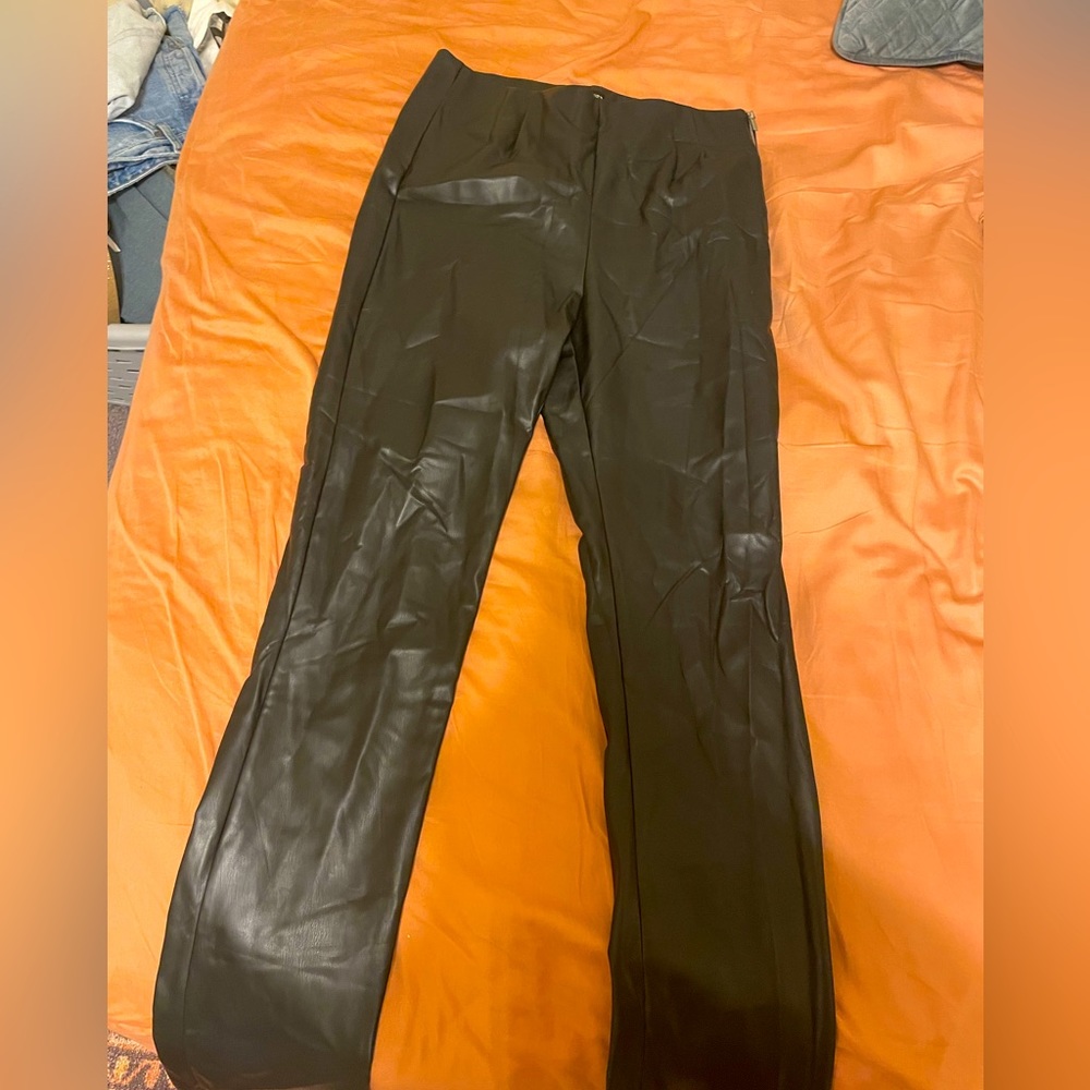 Zara flare split hem Leather pants with zipper up side